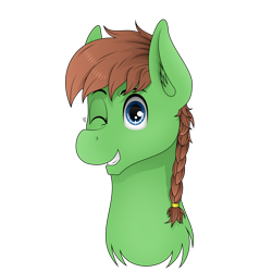 Size: 1000x1000 | Tagged: safe, artist:zeronitroman, oc, oc only, oc:swift stride, earth pony, pony, braided ponytail, bust, male, one eye closed, simple background, smiling, solo, stallion, teeth, transparent background, wink