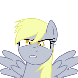 Size: 1080x1080 | Tagged: safe, artist:melonmilk, derpy hooves, pegasus, pony, g4, angry, bust, death stare, derpy hooves is not amused, female, mare, portrait, serious, show accurate, shrunken pupils, simple background, solo, spread wings, unamused, white background, wings