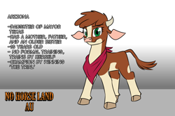Size: 1800x1200 | Tagged: safe, artist:thescornfulreptilian, arizona (tfh), cow, them's fightin' herds, bandana, cloven hooves, community related, female, gradient background, solo, story included