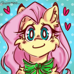Size: 500x500 | Tagged: safe, artist:teaandsheep, fluttershy, pony, abstract background, blushing, bow, bust, cheek fluff, ear fluff, female, front view, full face view, heart, heart eyes, icon, looking at you, mare, portrait, shoulder fluff, smiling, solo, wingding eyes
