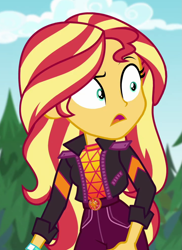 Size: 721x993 | Tagged: safe, screencap, sunset shimmer, equestria girls, equestria girls specials, g4, my little pony equestria girls: better together, my little pony equestria girls: sunset's backstage pass, cropped, female, geode of empathy, magical geodes, music festival outfit, shrunken pupils, solo