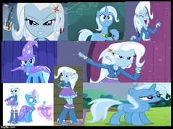 Size: 620x463 | Tagged: safe, edit, edited screencap, editor:earwaxkid, screencap, trixie, boast busters, equestria girls, g4, guitar centered, magic duel, my little pony equestria girls: rainbow rocks, no second prances, clothes, collage, evil laugh, laughing, legs, skirt, smiling, smug, wrong aspect ratio
