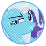Size: 150x150 | Tagged: safe, artist:hexedits, trixie, earth pony, pony, g4, aside glance, female, icon, looking to the left, mare, missing horn, smiling, solo