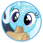 Size: 150x150 | Tagged: safe, artist:hexedits, edit, edited screencap, screencap, trixie, pony, unicorn, g4, to where and back again, bag, circle, cute, female, icon, looking at you, mare, mouth hold, smiling, to saddlebags and back again