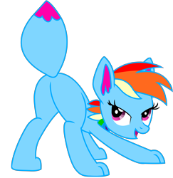 Size: 8591x8832 | Tagged: safe, artist:ejlightning007arts, oc, oc only, oc:rainbow eevee, eevee, butt, face down ass up, looking back, not rainbow dash, open mouth, plot, pokémon, pony hybrid, raised tail, sexy, simple background, solo, tail, transparent background, vector