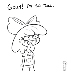Size: 3288x3000 | Tagged: safe, artist:tjpones edits, edit, apple bloom, equestria girls, g4, applebuck, black and white, duo, freckles, grayscale, height difference, high res, monochrome, open mouth, rule 63, self paradox, simple background, tooth gap, white background