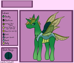 Size: 1750x1500 | Tagged: safe, artist:misskanabelle, oc, oc only, oc:spring roll, changedling, changeling, abstract background, changedling oc, changeling oc, male, reference sheet, signature, solo