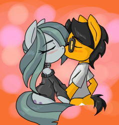 Size: 1280x1344 | Tagged: safe, artist:a.s.e, marble pie, oc, oc:a.s.e, earth pony, pony, g4, bipedal, canon x oc, clothes, couple, duo, earth pony oc, glasses, kissing, love, shipping
