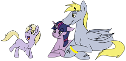 Size: 3147x1521 | Tagged: safe, artist:marmerso, derpy hooves, dinky hooves, twilight sparkle, pegasus, pony, unicorn, g4, dopey hooves, family, female, filly, half r63 shipping, horn, horn ring, jewelry, lying down, male, mare, prone, ring, rule 63, ship:twerpy, shipping, stallion, straight, twopey, wedding ring
