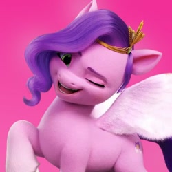 Size: 400x400 | Tagged: safe, screencap, pipp petals, pegasus, pony, g5, my little pony: a new generation, 3d, adorapipp, cute, female, mare, one eye closed, pink background, simple background, solo, wink