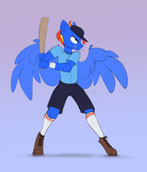 Size: 3152x3692 | Tagged: safe, artist:airfly-pony, oc, oc only, oc:wing hurricane, pegasus, anthro, unguligrade anthro, baseball bat, clothes, high res, male, scout (tf2), solo, team fortress 2