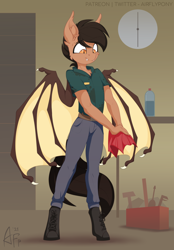 Size: 2436x3500 | Tagged: safe, artist:airfly-pony, oc, oc only, bat pony, anthro, unguligrade anthro, clothes, high res, solo