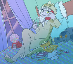 Size: 2305x2025 | Tagged: safe, artist:vexinglyyours, oc, oc only, oc:fossil fluster, dinosaur, human, equestria girls, g4, animal costume, animal onesie, chips, clothes, costume, dinosaur costume, equestria girls-ified, food, gumball machine, high res, kigurumi, notepad, onesie, pencil, phone, plushie