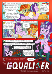 Size: 2600x3700 | Tagged: safe, artist:thedriveintheatre, queen chrysalis, starlight glimmer, sunburst, trixie, changeling, changeling queen, pony, unicorn, g4, comic, crying, dialogue, female, high res, hug, kite, male, mare, movie poster, pineapple pizza, ship:starburst, shipping, stallion, straight, that pony sure does love kites, that pony sure does love pineapple pizza