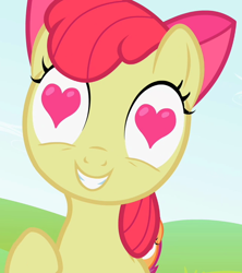 Size: 640x720 | Tagged: safe, screencap, apple bloom, scootaloo, earth pony, pony, g4, lesson zero, cropped, female, filly, heart eyes, solo focus, want it need it, wingding eyes