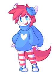 Size: 1200x1600 | Tagged: safe, artist:comfytail, oc, oc:peppermint, anthro, clothes, converse, hoodie, looking at you, open mouth, ribbon, shoes, socks, standing, striped socks