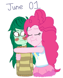 Size: 2000x2480 | Tagged: safe, artist:ktd1993, pinkie pie, wallflower blush, equestria girls, g4, my little pony equestria girls: better together, 1, :i, :t, blushing, eyes closed, female, high res, hug, lesbian, pinkieflower, shipping