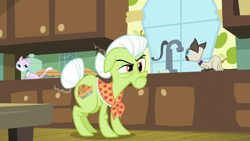 Size: 1920x1080 | Tagged: safe, screencap, granny smith, cat, earth pony, pony, g4, going to seed, season 9, eye wrinkles, female, goldie delicious' cats, mare, raised eyebrow, solo