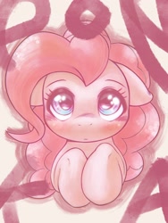 Size: 1544x2048 | Tagged: safe, artist:kurogewapony, pinkie pie, earth pony, pony, g4, blushing, cute, diapinkes, looking at you, simple background, solo, text