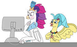 Size: 3264x1994 | Tagged: safe, alternate version, artist:supahdonarudo, derpibooru exclusive, edit, princess skystar, queen novo, classical hippogriff, hippogriff, my little pony: the movie, ..., blushing, computer, computer mouse, embarrassed, female, flower, happy, jewelry, meme, mother and child, mother and daughter, necklace, reaction image, simple background, surprised, textless version, transparent background