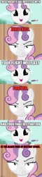 Size: 500x2067 | Tagged: safe, edit, edited screencap, screencap, sweetie belle, pony, robot, unicorn, g4, angry, comic, cute, eyes open, female, filly, happy, horn, hub logo, imgflip, meme, open mouth, screencap comic, sweetie bot, text, the mitchells vs. the machines