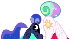 Size: 2498x1353 | Tagged: artist needed, safe, princess celestia, princess luna, alicorn, pony, between dark and dawn, g4, season 9, cutie mark, duo, duo female, female, hip, mare, moonbutt, mooning, royal sisters, siblings, simple background, sisters, sunbutt, tail, tail bun, transparent background, vector