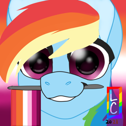 Size: 4000x4000 | Tagged: safe, artist:lightningchaserarts, rainbow dash, pegasus, pony, g4, 30 minute art challenge, absurd resolution, female, flag, headcanon, holding a flag, icon, lesbian pride flag, lgbt headcanon, looking at you, male, mare, mouth hold, pride, pride flag, pride month, sexuality headcanon, smiling, solo, warm up