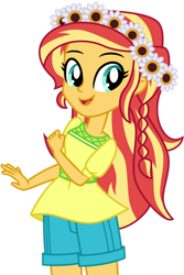 Size: 1024x1536 | Tagged: safe, artist:emeraldblast63, gloriosa daisy, sunset shimmer, equestria girls, g4, clothes, clothes swap, cosplay, costume, cute, female, floral head wreath, flower, flower in hair, shimmerbetes, simple background, solo, transparent background
