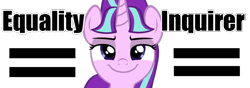 Size: 1000x350 | Tagged: safe, starlight glimmer, pony, unicorn, g4, april fools, april fools 2016, banner, equal cutie mark, equality, female, looking at you, s5 starlight, simple background, smiling, smiling at you, solo, text, transparent background