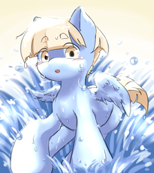 Size: 4461x5000 | Tagged: safe, artist:aquoquoo, water spout, pegasus, pony, g4, absurd resolution, colt, friendship student, looking at you, male, solo, spread wings, water, wings