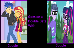 Size: 980x635 | Tagged: safe, artist:bigpurplemuppet99, flash sentry, micro chips, sci-twi, sunset shimmer, twilight sparkle, equestria girls, g4, my little pony equestria girls: better together, double date, female, male, microlight, ship:flashimmer, shipping, straight, wrong aspect ratio