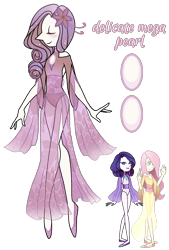 Size: 1080x1596 | Tagged: safe, artist:jvartes6112, fluttershy, rarity, oc, oc:delicate mega pearl, gem (race), g4, clothes, creamrose pearl, crossover, dress, eyes closed, female, flower, flower in hair, fusion, fusion:flarity, fusion:fluttershy, fusion:rarity, gem, gem fusion, gemsona, high heels, pearl, see-through, shoes, smiling, species swap, steven universe, violane pearl