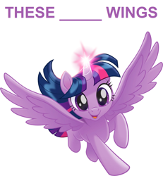 Size: 1024x1106 | Tagged: safe, twilight sparkle, alicorn, pony, g4, my little pony: the movie, female, flying, glowing horn, horn, looking at you, magic, mare, open mouth, open smile, smiling, solo, stock vector, twilight sparkle (alicorn)