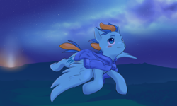 Size: 4000x2396 | Tagged: safe, artist:aquoquoo, oc, oc only, oc:stardust, pegasus, pony, clothes, flying, high res, male, night, pegasus oc, sky, solo, spread wings, stallion, stars, sweater, wings