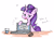 Size: 3463x2480 | Tagged: safe, artist:fuyugi, starlight glimmer, pony, unicorn, g4, computer, computer mouse, dialogue, female, glass of water, high res, laptop computer, mare, mouse cursor, s5 starlight, solo, table