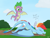 Size: 2000x1502 | Tagged: safe, artist:arcane-thunder, rainbow dash, spike, dragon, g4, atg 2021, crash landing, dialogue, dragoness, dragonified, eyes closed, female, implied twilight sparkle, male, newbie artist training grounds, open mouth, rainbow crash, rainbow dragon, species swap, winged spike, wings