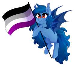 Size: 3000x2689 | Tagged: safe, artist:emera33, oc, oc only, oc:tazzee, bat pony, pony, asexual pride flag, bat pony oc, female, flag, flying, high res, holding a flag, mare, pride, pride flag, simple background, solo, transparent background
