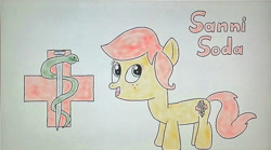 Size: 1024x568 | Tagged: safe, artist:detendobrony, oc, oc only, oc:sani soda, pony, mascot, solo, traditional art