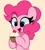 Size: 3528x3936 | Tagged: safe, artist:kittyrosie, pinkie pie, earth pony, pony, g4, blushing, cupcake, cute, diapinkes, food, herbivore, high res, muffin, open mouth, simple background, solo, yellow background
