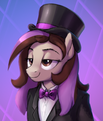 Size: 652x764 | Tagged: safe, artist:thebowtieone, oc, oc only, oc:bowtie, anthro, bowtie, bust, female, hat, portrait, solo, top hat