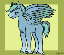 Size: 1750x1500 | Tagged: safe, artist:misskanabelle, oc, oc only, oc:mint sky, pegasus, pony, abstract background, chest fluff, ear fluff, male, pegasus oc, signature, solo, stallion
