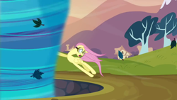 Size: 1280x720 | Tagged: safe, screencap, fluttershy, pegasus, pony, g4, hurricane fluttershy, season 2, female, goggles, great moments in animation, mare, open mouth, smear frame, solo, tornado