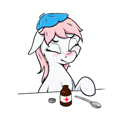 Size: 1399x1291 | Tagged: safe, artist:aquaticvibes, nurse redheart, earth pony, pony, g4, atg 2021, blushing, female, irony, mare, medicine, newbie artist training grounds, sick, solo