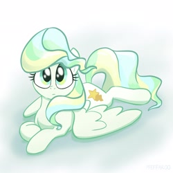 Size: 2048x2048 | Tagged: safe, artist:pfeffaroo, vapor trail, pegasus, pony, g4, cute, female, high res, looking at you, lying down, mare, prone, solo, vaporbetes