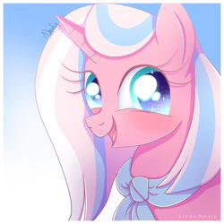 Size: 1024x1024 | Tagged: safe, artist:nnaly, clear sky, pony, unicorn, g4, blushing, bust, female, happy, portrait, solo