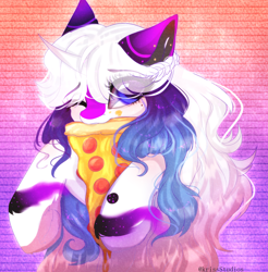 Size: 2856x2900 | Tagged: safe, artist:krissstudios, oc, oc only, oc:sophia, pony, unicorn, female, food, high res, mare, mouth hold, pizza, solo