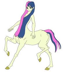 Size: 754x866 | Tagged: safe, artist:cdproductions66, artist:nypd, bon bon, sweetie drops, centaur, monster girl, anthro, g4, alternate hairstyle, background pony, base used, blue hair, centaurified, cleavage, female, godiva hair, hooves, human head, missing cutie mark, nudity, raised hooves, simple background, solo, strategically covered, transparent background, turquoise eyes, two toned hair, two toned tail