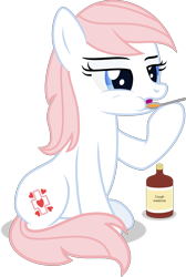 Size: 1561x2319 | Tagged: safe, artist:starcollider, nurse redheart, earth pony, pony, g4, alternate hairstyle, atg 2021, drinking, female, lidded eyes, mare, medicine, missing accessory, newbie artist training grounds, puffy cheeks, show accurate, simple background, sitting, solo, spoon, transparent background, vector