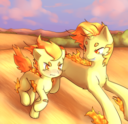 Size: 3569x3451 | Tagged: safe, artist:aquoquoo, earth pony, poképony, pony, ponyta, rapidash, unicorn, colt, duo, high res, male, pokémon, ponified, stallion