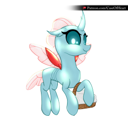 Size: 1278x1280 | Tagged: safe, artist:drake, ocellus, changedling, changeling, g4, basket, cute, diaocelles, female, flying, patreon, patreon logo, smiling, solo